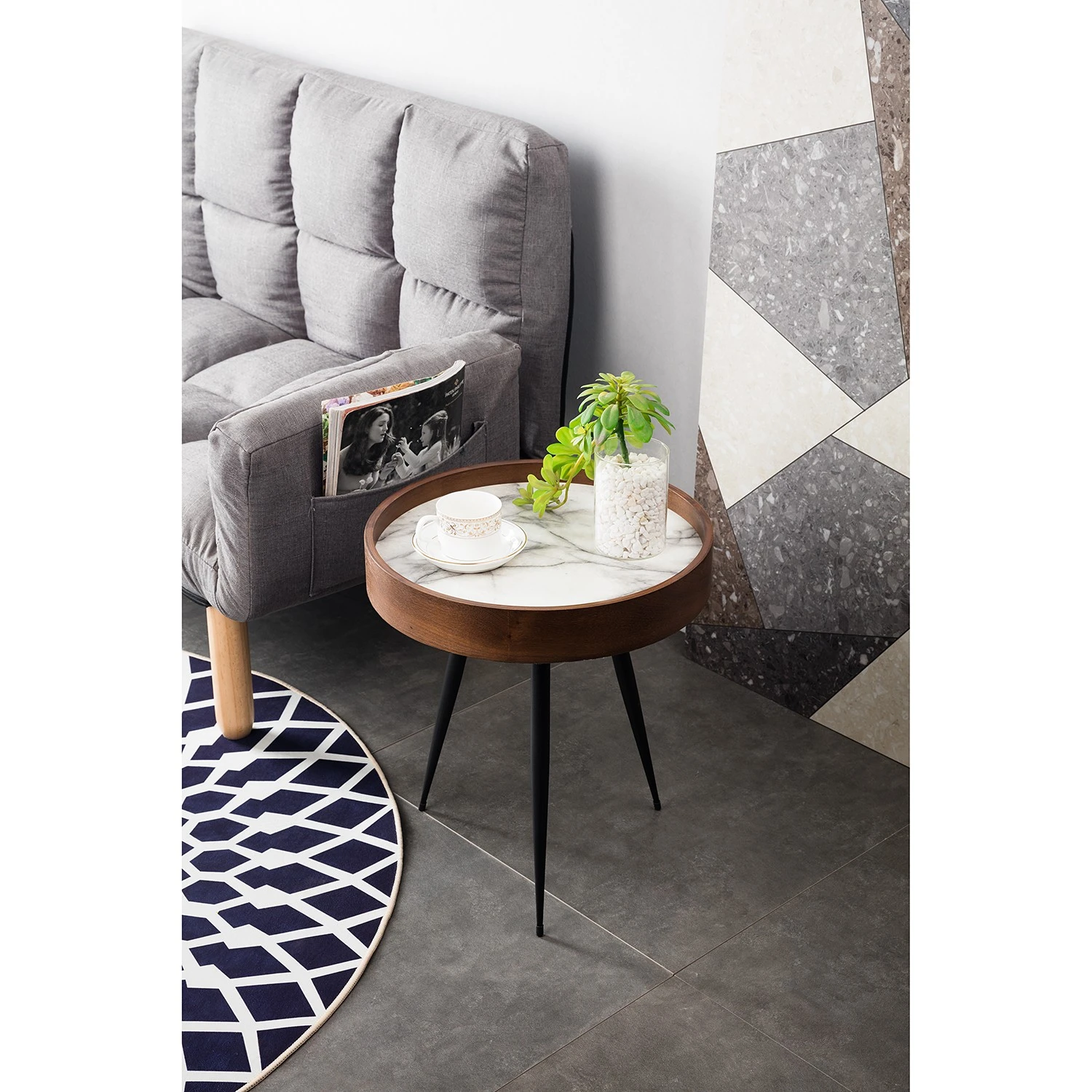 Mørteens Beistelltisch Melz - Eiche teilmassiv - Marmor Braun Dekor / Schwarz 5 Mørteens Beistelltisch Melz - Eiche teilmassiv - Marmor Braun Dekor / Schwarz – Bild 5