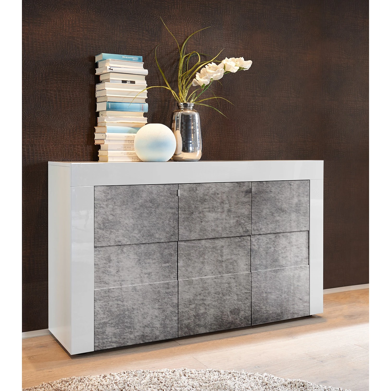 LC Spa Sideboard Easy I - Hochglanz Weiß / Beton Dekor 2 LC Spa Sideboard Easy I - Hochglanz Weiß / Beton Dekor – Bild 2