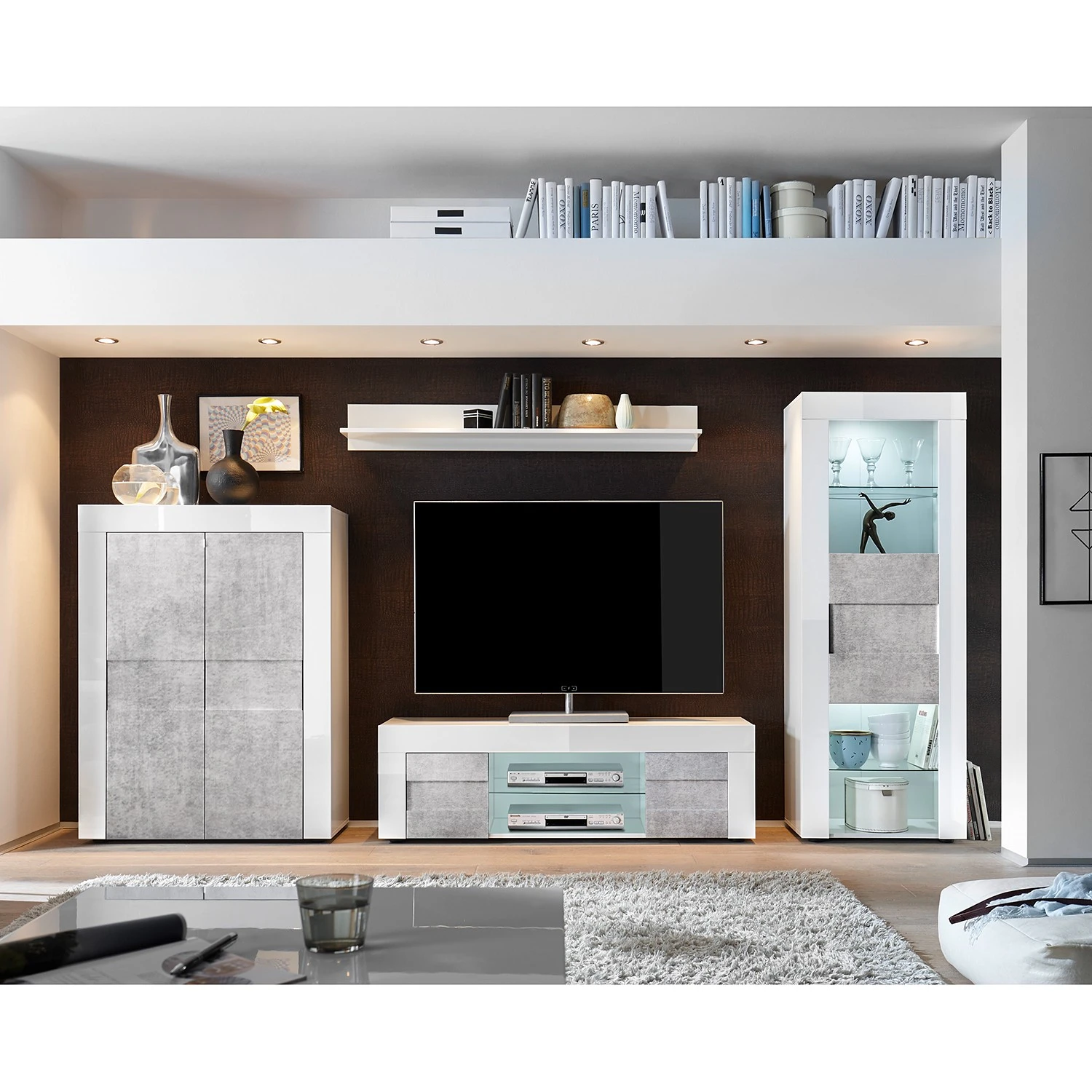 LC Spa Standvitrine Easy - Hochglanz Weiß / Beton Dekor 4 LC Spa Standvitrine Easy - Hochglanz Weiß / Beton Dekor – Bild 4