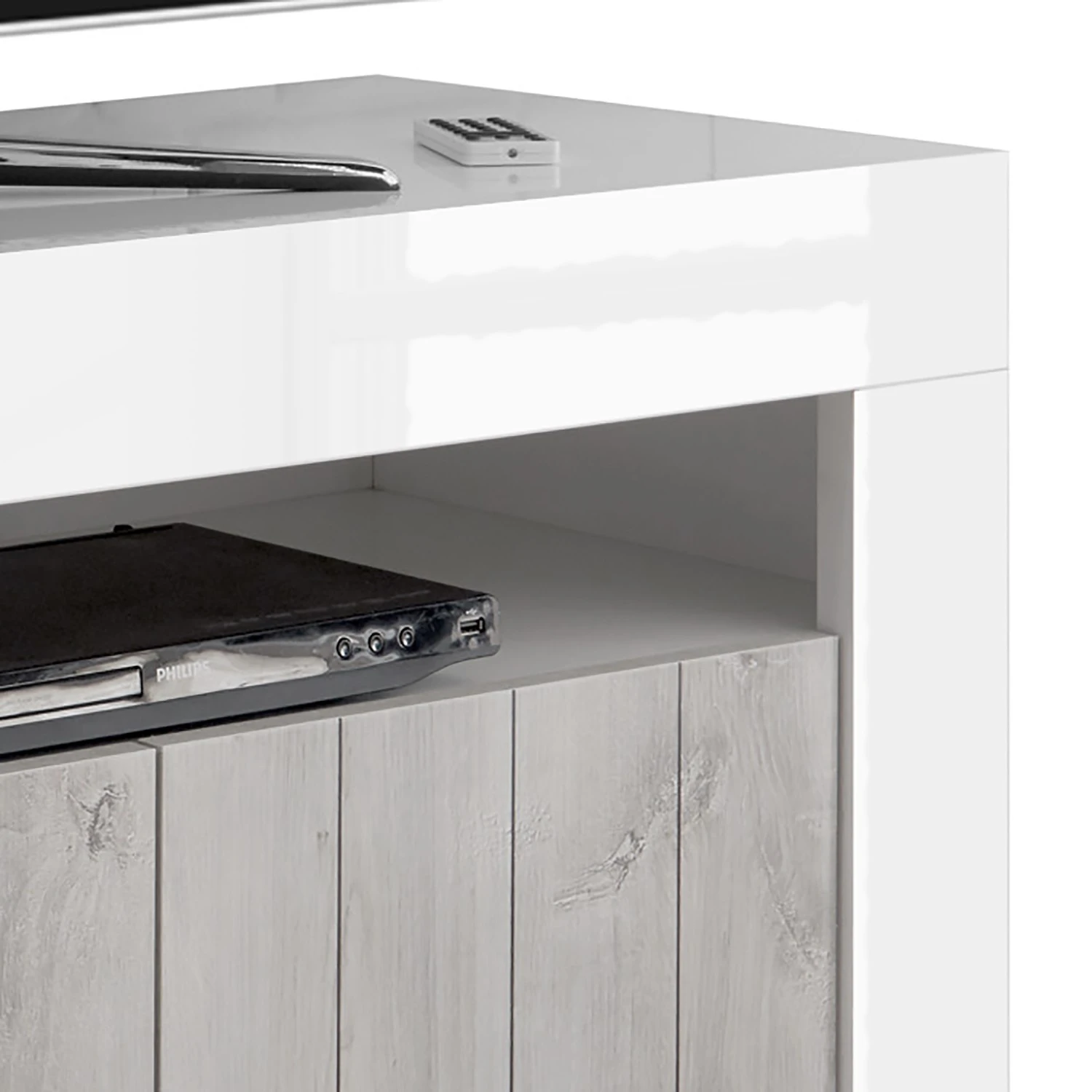 LC Spa TV-Lowboard Urbino - Hochglanz Weiß - Hellgrau / Weiß 5 LC Spa TV-Lowboard Urbino - Hochglanz Weiß - Hellgrau / Weiß – Bild 5