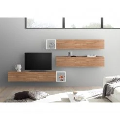 LC Spa Wohnwand Infinity II (5-teilig) - Weiß / Nussbaum hell Dekor