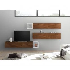 LC Spa Wohnwand Infinity II (5-teilig) - Weiß / Nussbaum dunkel Dekor