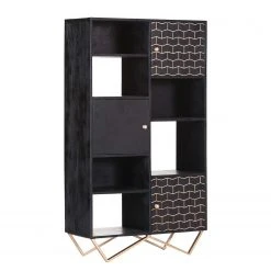 Jack & Alice Highboard Towe - Akazie massiv / Metall - Schwarz / Gold