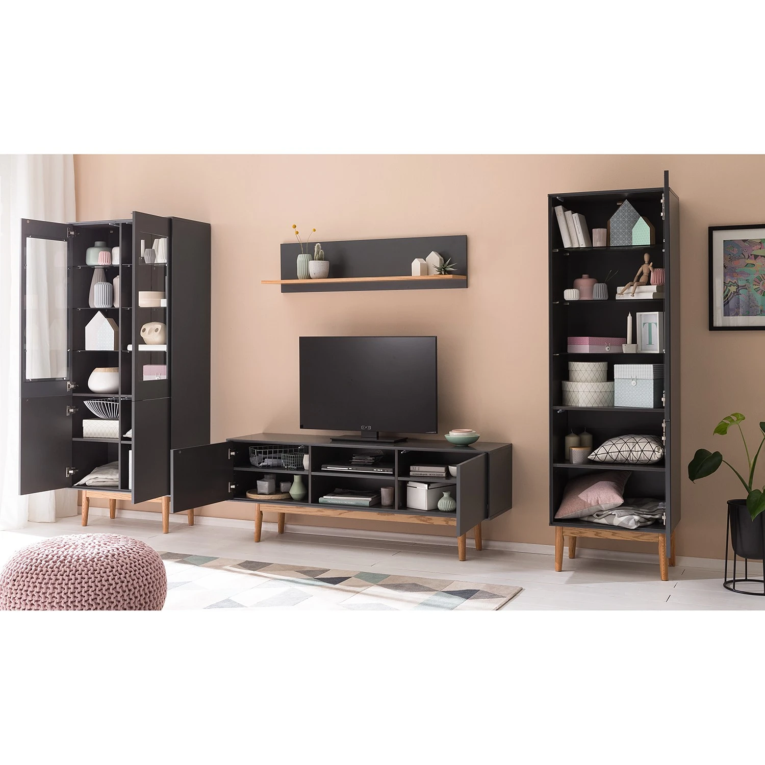 Mørteens Wohnwand Lindholm II (4-teilig) - Eiche teilmassiv - Grau 3 Mørteens Wohnwand Lindholm II (4-teilig) - Eiche teilmassiv - Grau – Bild 3