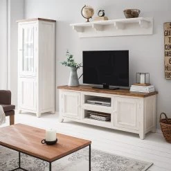 Maison Belfort Wohnwand Balignton III (3-teilig) - Kiefer massiv - Weiß / Kiefer