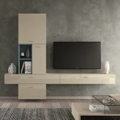 Now! by hülsta Wohnwand now no. 14 I (6-teilig) - Hochglanz Saharagrau