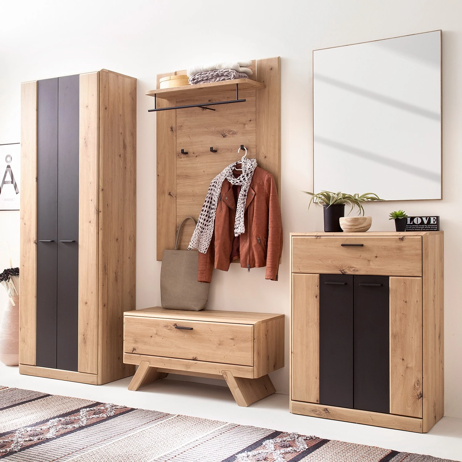 Naturoo Schuhkommode Coulogne - Balkeneiche Dekor / Grau 2 Naturoo Schuhkommode Coulogne - Balkeneiche Dekor / Grau – Bild 2