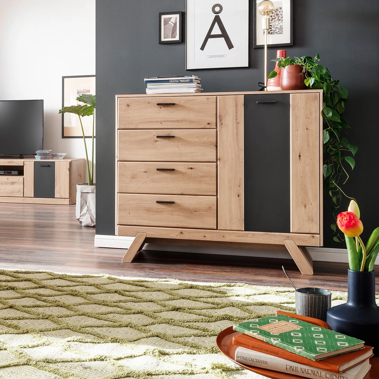 Naturoo Kommode Coulogne - Balkeneiche Dekor / Grau - Breite: 119 cm 2 Naturoo Kommode Coulogne - Balkeneiche Dekor / Grau - Breite: 119 cm – Bild 2