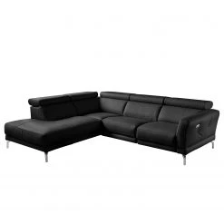 Loftscape Ecksofa Lebel - Echtleder - Schwarz - Ottomane davorstehend links - Relaxfunktion