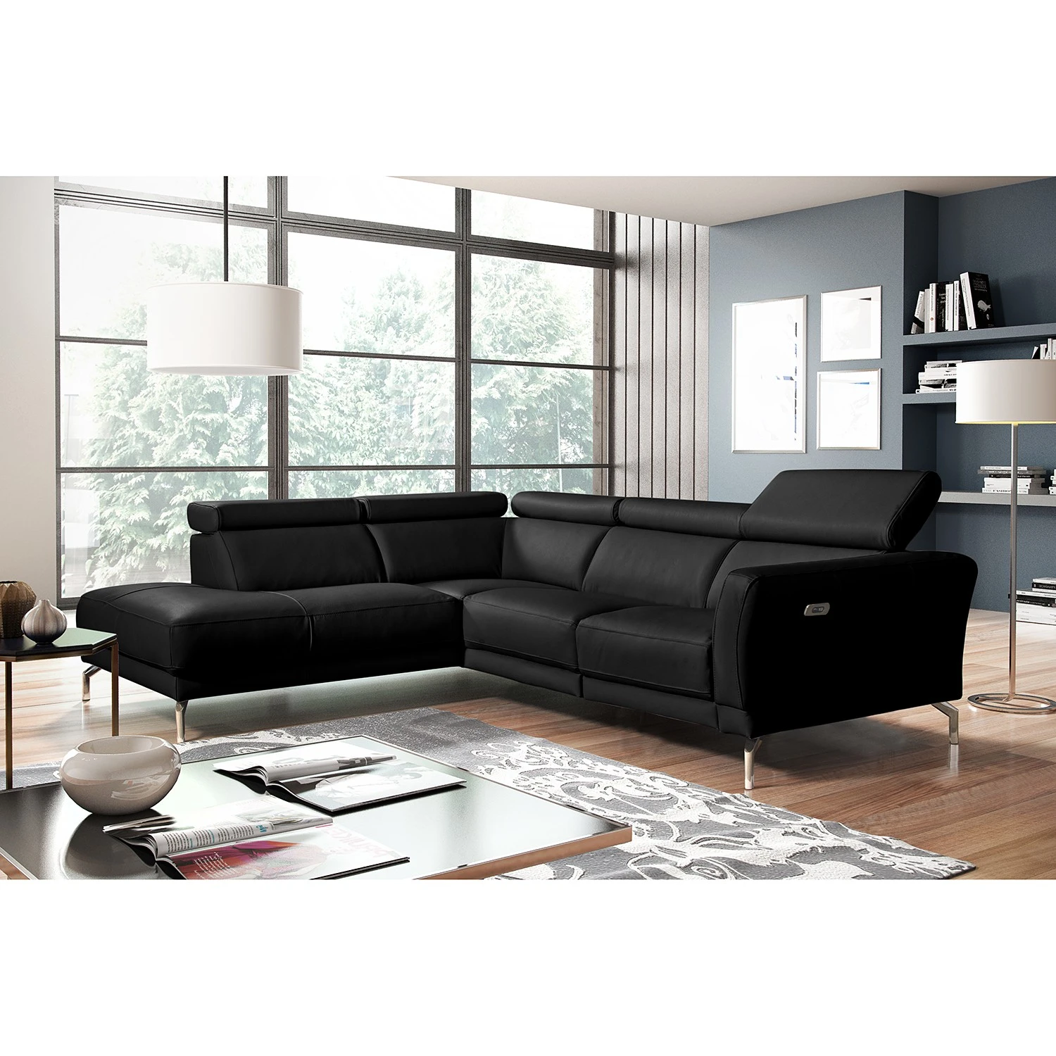 Loftscape Ecksofa Lebel - Echtleder - Schwarz - Ottomane davorstehend links - Relaxfunktion 3 Loftscape Ecksofa Lebel - Echtleder - Schwarz - Ottomane davorstehend links - Relaxfunktion – Bild 3