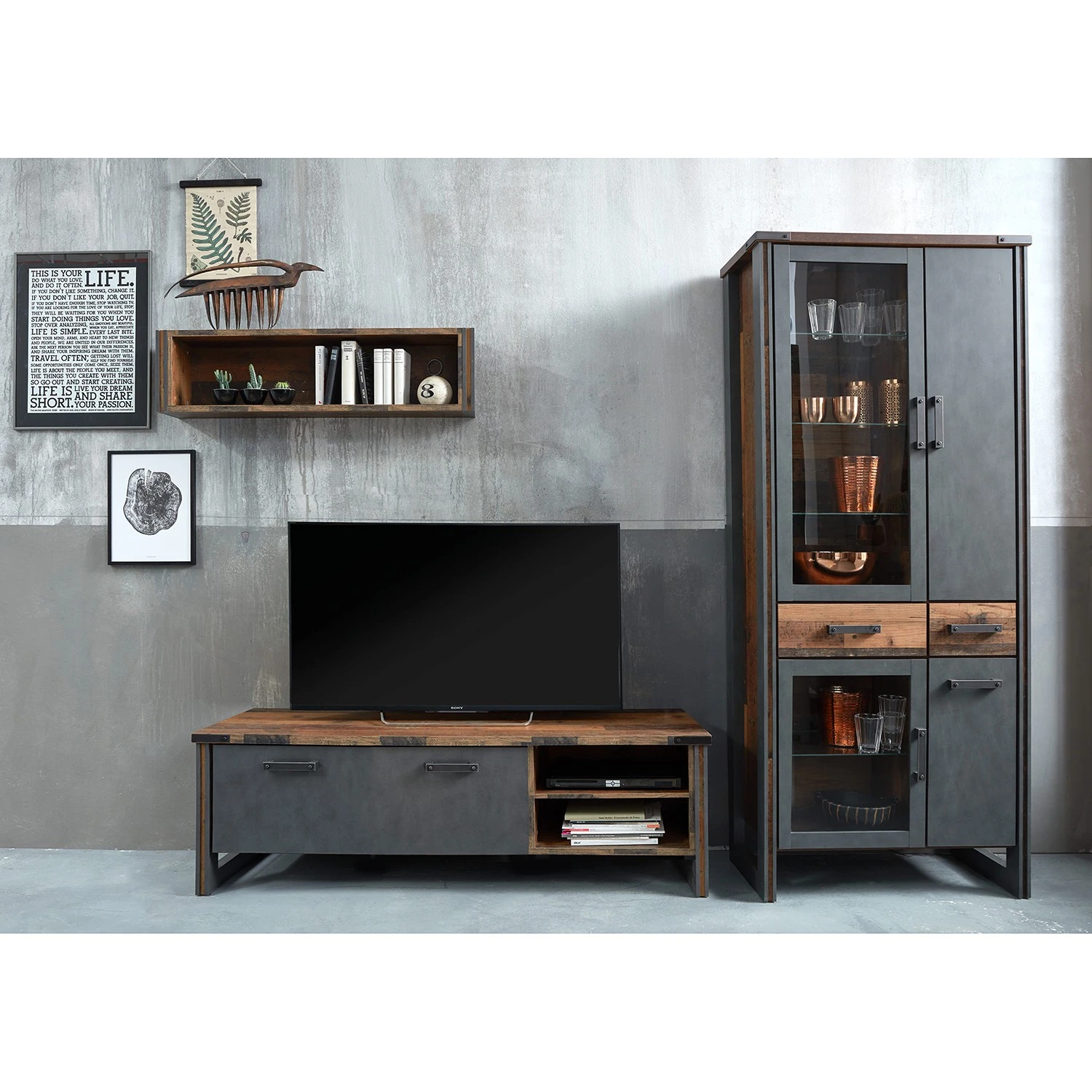 Trendteam Wandregal Prime - Altholz Pinie Dekor / Anthrazit 3 Trendteam Wandregal Prime - Altholz Pinie Dekor / Anthrazit – Bild 3