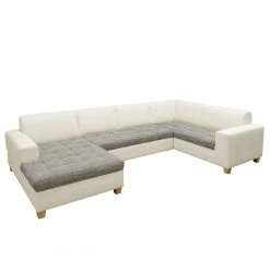 Ars Natura Wohnlandschaften Roblin II - Strukturstoff / Kunstleder - Grau / Weiß - Longchair davorstehend links - Schlaffunktion - Bettkasten