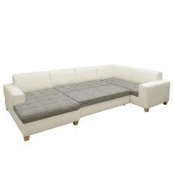 Ars Natura Wohnlandschaften Roblin II - Strukturstoff / Kunstleder - Grau / Weiß - Longchair davorstehend links - Schlaffunktion - Bettkasten -Wohnzimmermöbel boutique en ligne 1000186855 200723 19000400471 DETAILS P000000001000186855