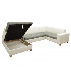 Ars Natura Wohnlandschaften Roblin II - Strukturstoff / Kunstleder - Grau / Weiß - Longchair davorstehend links - Schlaffunktion - Bettkasten -Wohnzimmermöbel boutique en ligne 1000186855 200723 19000500472 DETAILS P000000001000186855