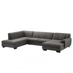 Loftscape Wohnlandschaft Lefroy I - Flachgewebe - Dunkelgrau - Longchair davorstehend rechts / Ottomane links - Schlaffunktion