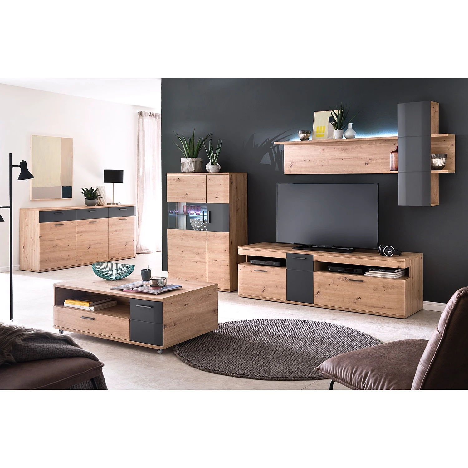 Naturoo Highboard Callington II - Balkeneiche Dekor / Anthrazit 2 Naturoo Highboard Callington II - Balkeneiche Dekor / Anthrazit – Bild 2