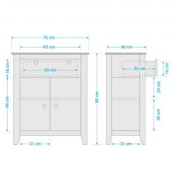 Maison Belfort Kommode Belleria III - Kiefer massiv / Wiener Geflecht - Weiß -Wohnzimmermöbel boutique en ligne 1000187586 200214 06021600015 SKETCH DETAILS P000000001000187586 sketch