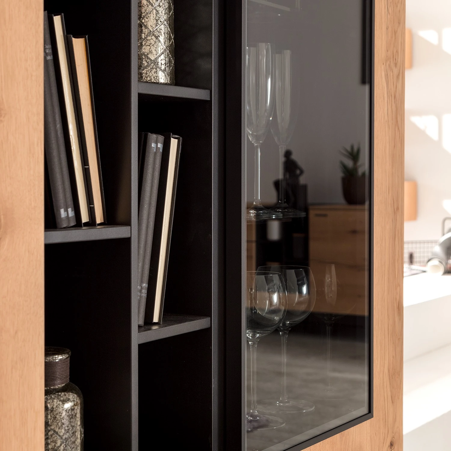 GWINNER Highboard Style - Echtholzfurnier / Metall - Eiche / Anthrazit 9 GWINNER Highboard Style - Echtholzfurnier / Metall - Eiche / Anthrazit – Bild 9