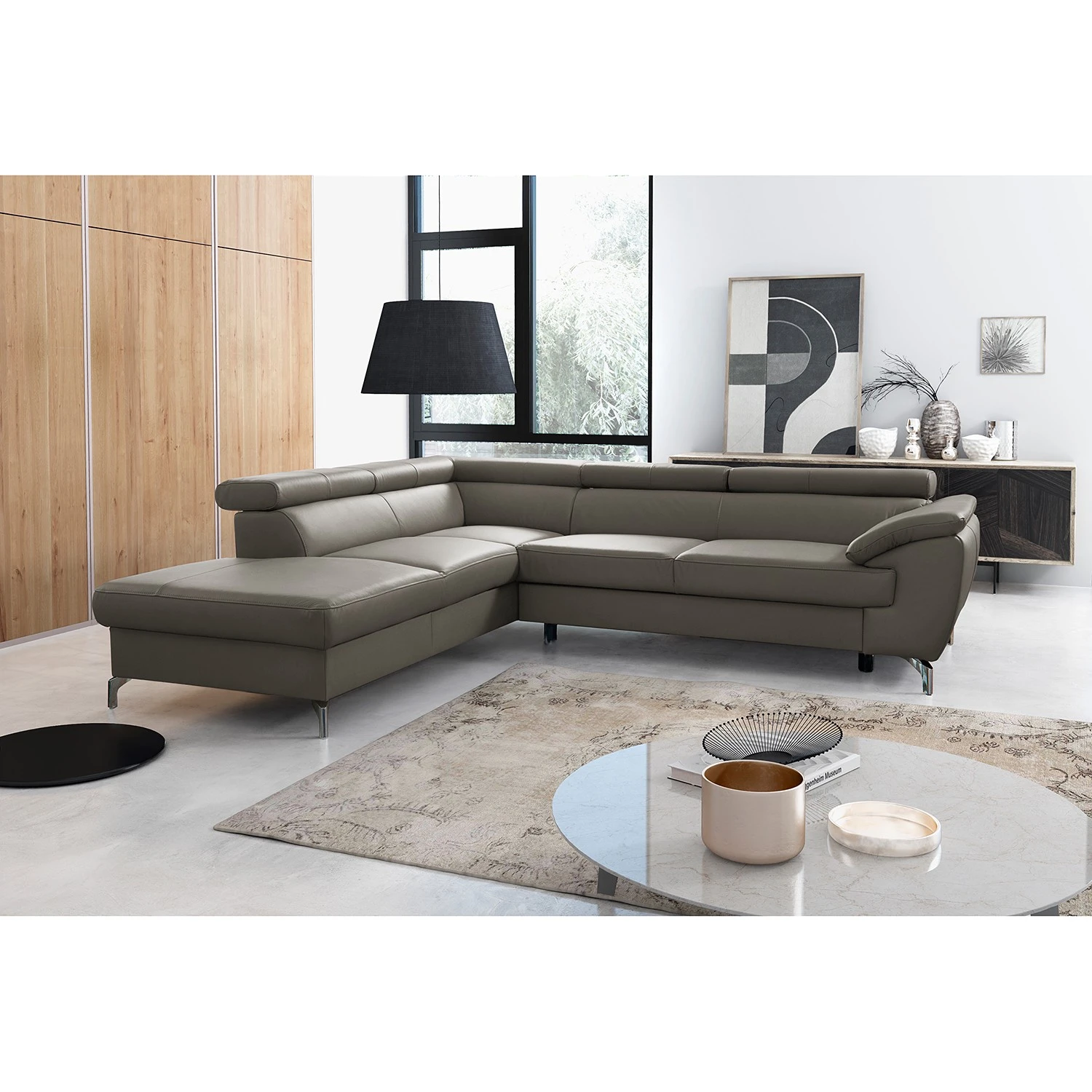 Loftscape Ecksofa Martinez - Echtleder / Kunstleder - Schlamm - Ottomane davorstehend links - Schlaffunktion - Bettkasten 3 Loftscape Ecksofa Martinez - Echtleder / Kunstleder - Schlamm - Ottomane davorstehend links - Schlaffunktion - Bettkasten – Bild 3