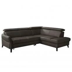 Loftscape Ecksofa Junin - Echtleder / Kunstleder - Dunkelbraun - Ottomane davorstehend rechts - Schlaffunktion - Bettkasten