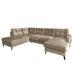 Mørteens Wohnlandschaft Sola II - Samt - Beige - Longchair davorstehend rechts / Ottomane links - Schlaffunktion - Bettkasten