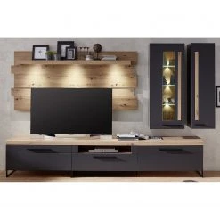 Red Living Wohnwand Parolin I (5-teilig) - Inkl. Beleuchtung - Dunkelgrau