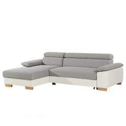 Loftscape Ecksofa Sully - Kunstleder / Webstoff - Weiß / Hellgrau - Longchair davorstehend links