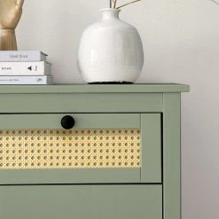 Maison Belfort Sideboard Belleria - Kiefer massiv / Wiener Geflecht - Hellolivgrün -Wohnzimmermöbel boutique en ligne 1000193120 200831 12222700013 DETAILS P000000001000193120