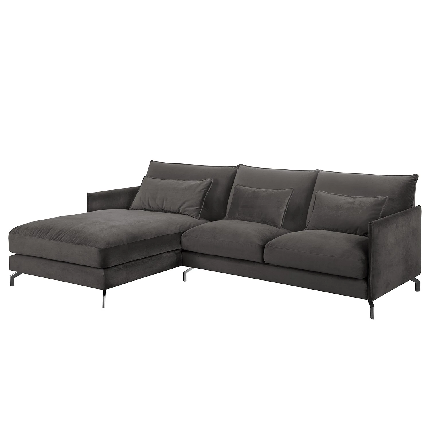Fredriks Ecksofa Paimio - Samt - Grau - Longchair davorstehend links 1 Fredriks Ecksofa Paimio - Samt - Grau - Longchair davorstehend links