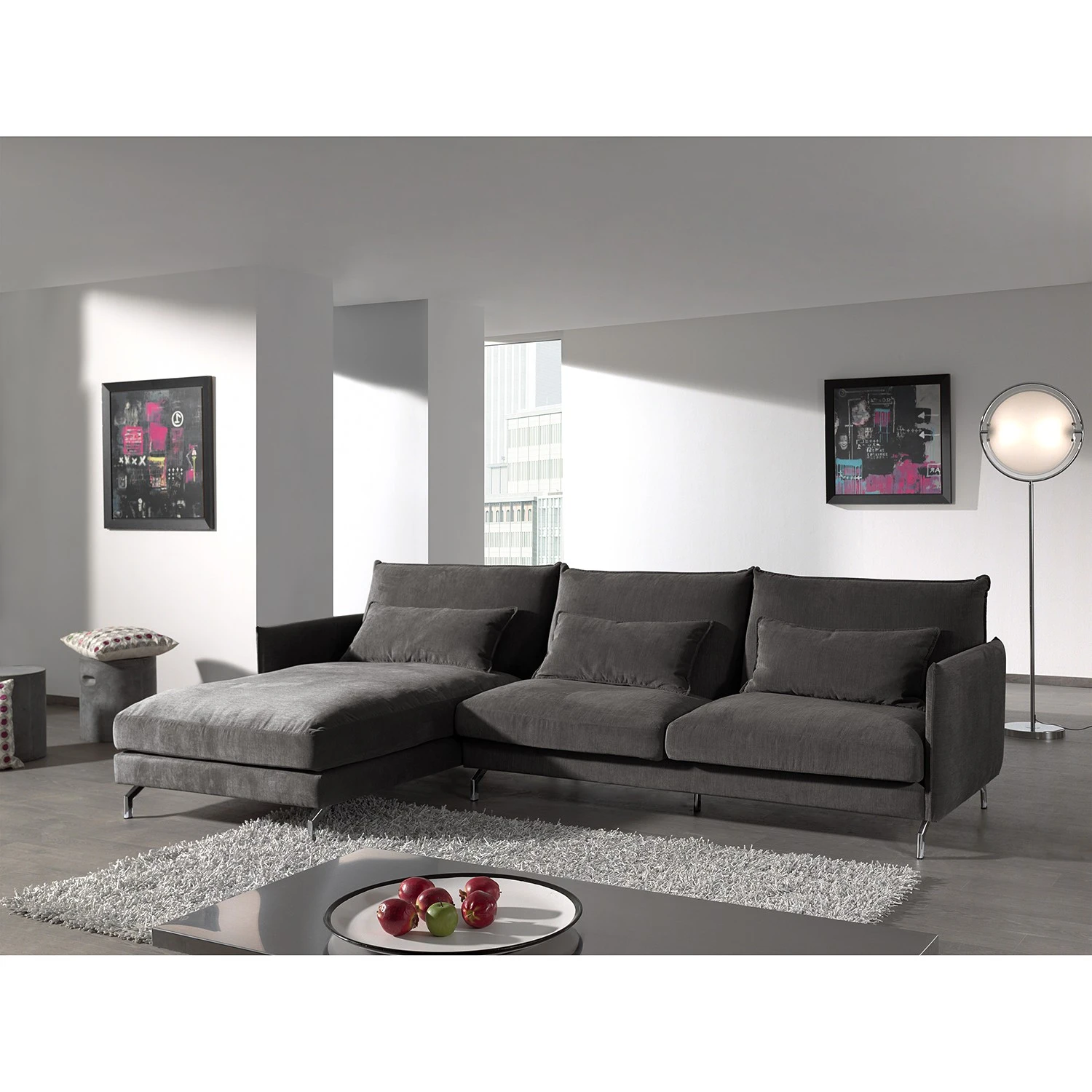 Fredriks Ecksofa Paimio - Samt - Grau - Longchair davorstehend links 3 Fredriks Ecksofa Paimio - Samt - Grau - Longchair davorstehend links – Bild 3