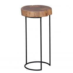 Naturoo Beistelltisch Palos I - Akazie massiv / Metall - Akazie / Schwarz - Höhe: 55 cm