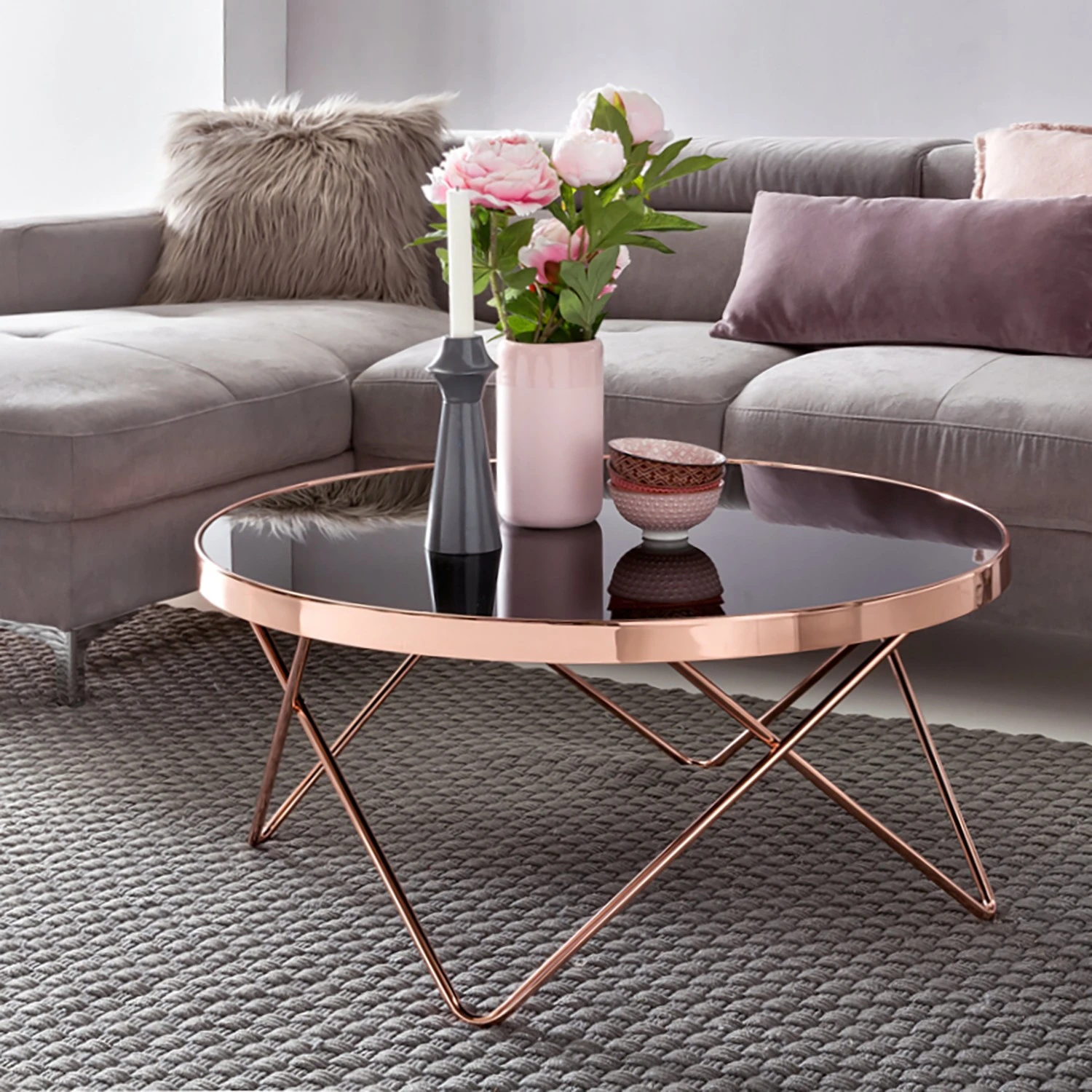 Jack & Alice Couchtisch Morgan - Glas / Metall - Schwarz / Kupfer 2 Jack & Alice Couchtisch Morgan - Glas / Metall - Schwarz / Kupfer – Bild 2