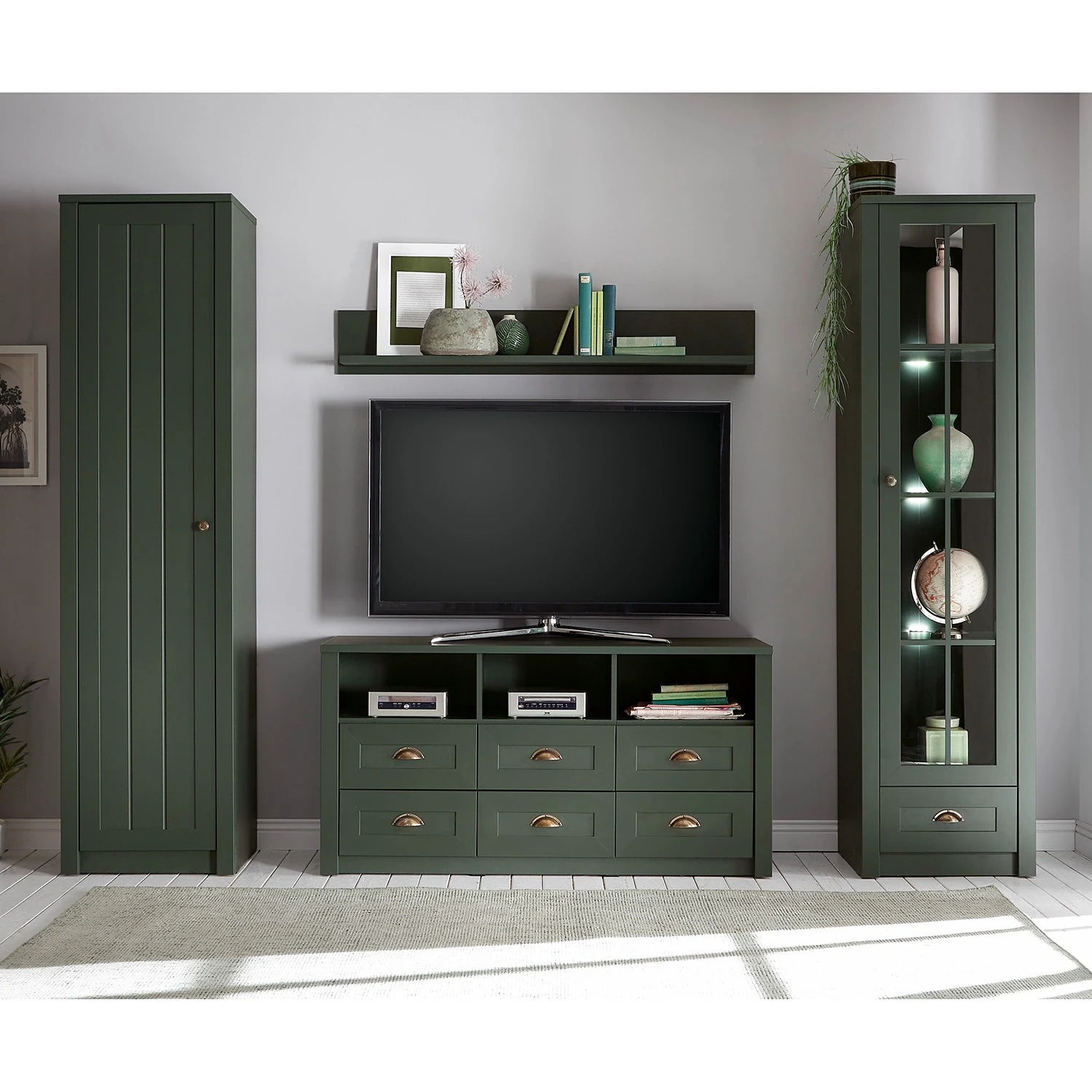 Ridgevalley Wohnwand Beauville II (4-teilig) - Moosgrün / Gold 1 Ridgevalley Wohnwand Beauville II (4-teilig) - Moosgrün / Gold