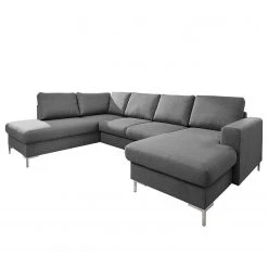 Fredriks Wohnlandschaft Sagata - Webstoff - Grau - Ottomane davorstehend links - Bettkasten - Schlaffunktion für dauerhafte Nutzung