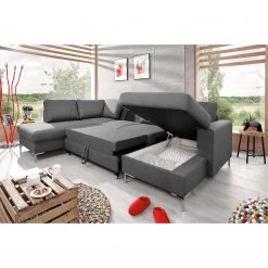 Fredriks Wohnlandschaft Sagata - Webstoff - Grau - Ottomane davorstehend links - Bettkasten - Schlaffunktion für dauerhafte Nutzung -Wohnzimmermöbel boutique en ligne 1000198259 200330 16523700140 MOOD DETAILS P000000001000198259 mood