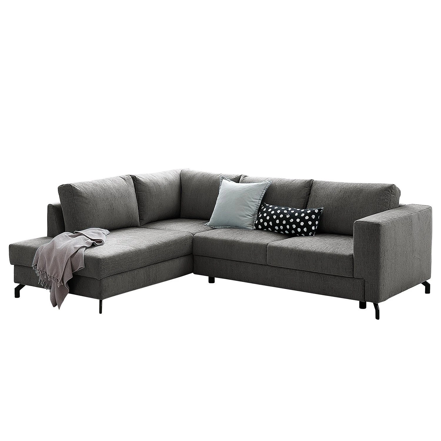 Fredriks Ecksofa Manso - Webstoff - Grau - Ottomane davorstehend links - Schlaffunktion - Bettkasten 1 Fredriks Ecksofa Manso - Webstoff - Grau - Ottomane davorstehend links - Schlaffunktion - Bettkasten