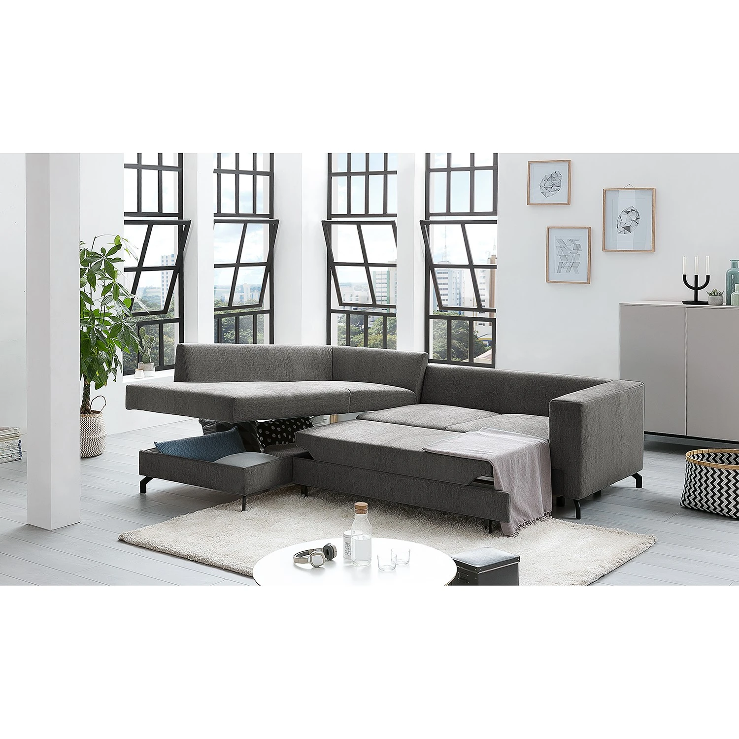 Fredriks Ecksofa Manso - Webstoff - Grau - Ottomane davorstehend links - Schlaffunktion - Bettkasten 4 Fredriks Ecksofa Manso - Webstoff - Grau - Ottomane davorstehend links - Schlaffunktion - Bettkasten – Bild 4