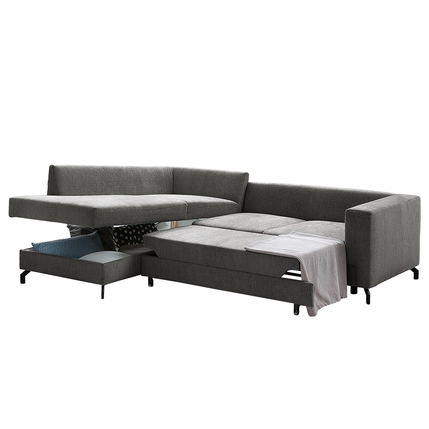 Fredriks Ecksofa Manso - Webstoff - Grau - Ottomane davorstehend links - Schlaffunktion - Bettkasten 5 Fredriks Ecksofa Manso - Webstoff - Grau - Ottomane davorstehend links - Schlaffunktion - Bettkasten – Bild 5