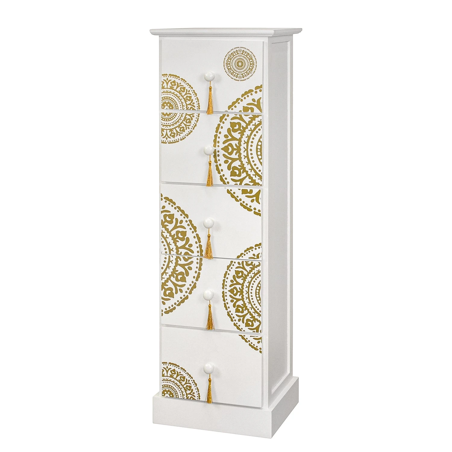 Ridgevalley Kommode Youx - Paulownia teilmassiv - Weiß / Gold - Höhe: 95 cm 1 Ridgevalley Kommode Youx - Paulownia teilmassiv - Weiß / Gold - Höhe: 95 cm