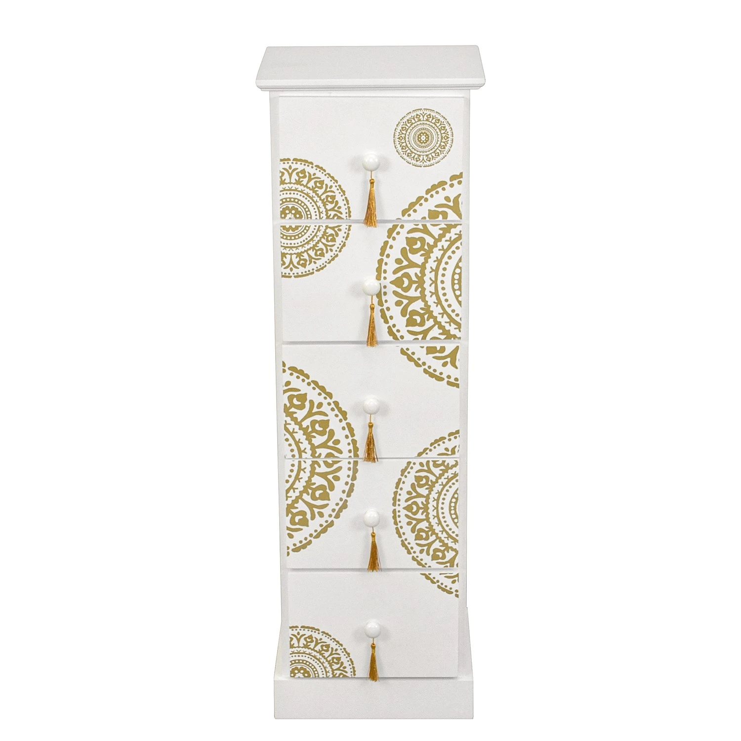 Ridgevalley Kommode Youx - Paulownia teilmassiv - Weiß / Gold - Höhe: 95 cm 3 Ridgevalley Kommode Youx - Paulownia teilmassiv - Weiß / Gold - Höhe: 95 cm – Bild 3