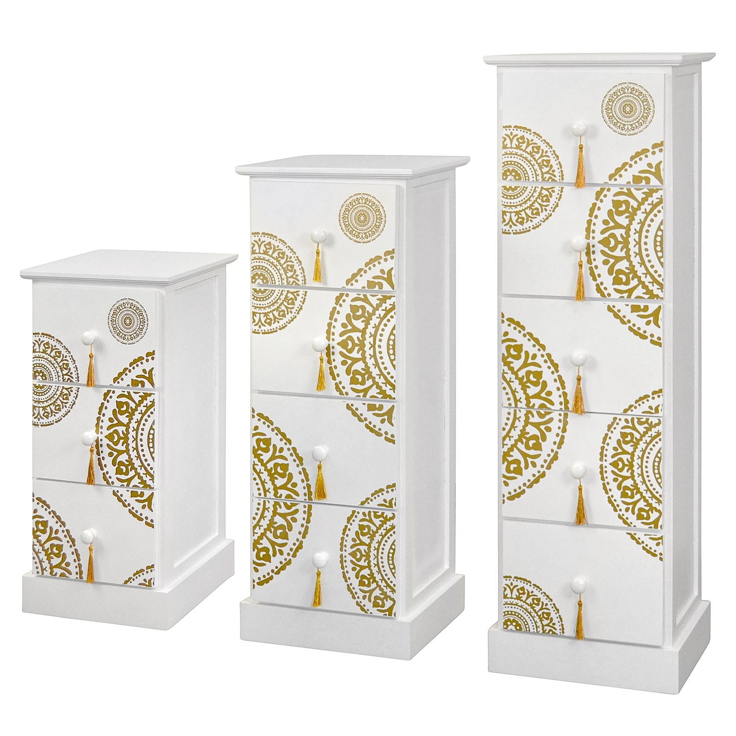 Ridgevalley Kommode Youx - Paulownia teilmassiv - Weiß / Gold - Höhe: 95 cm 4 Ridgevalley Kommode Youx - Paulownia teilmassiv - Weiß / Gold - Höhe: 95 cm – Bild 4