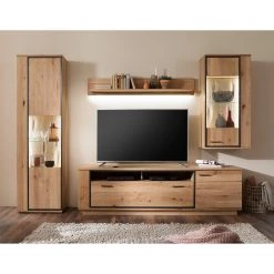 Naturoo Wohnwand Doora II (4-teilig) - Asteiche teilmassiv - Asteiche Bianco / Graphit