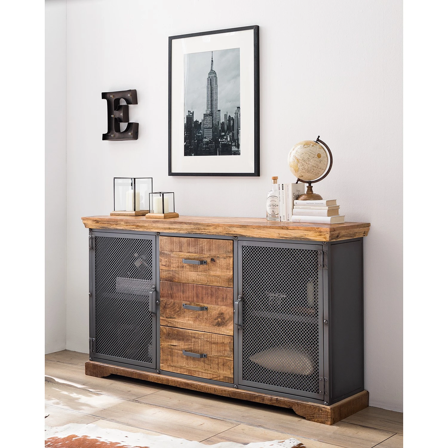 Ars manufacti Sideboard Hunter II - Mango massiv / Metall - Mango / Blaugrau 2 Ars manufacti Sideboard Hunter II - Mango massiv / Metall - Mango / Blaugrau – Bild 2