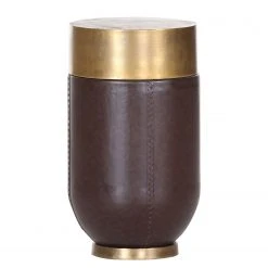 Red Living Beistelltisch Cumby III - Aluminium / Kunstleder - Messing Antik / Braun