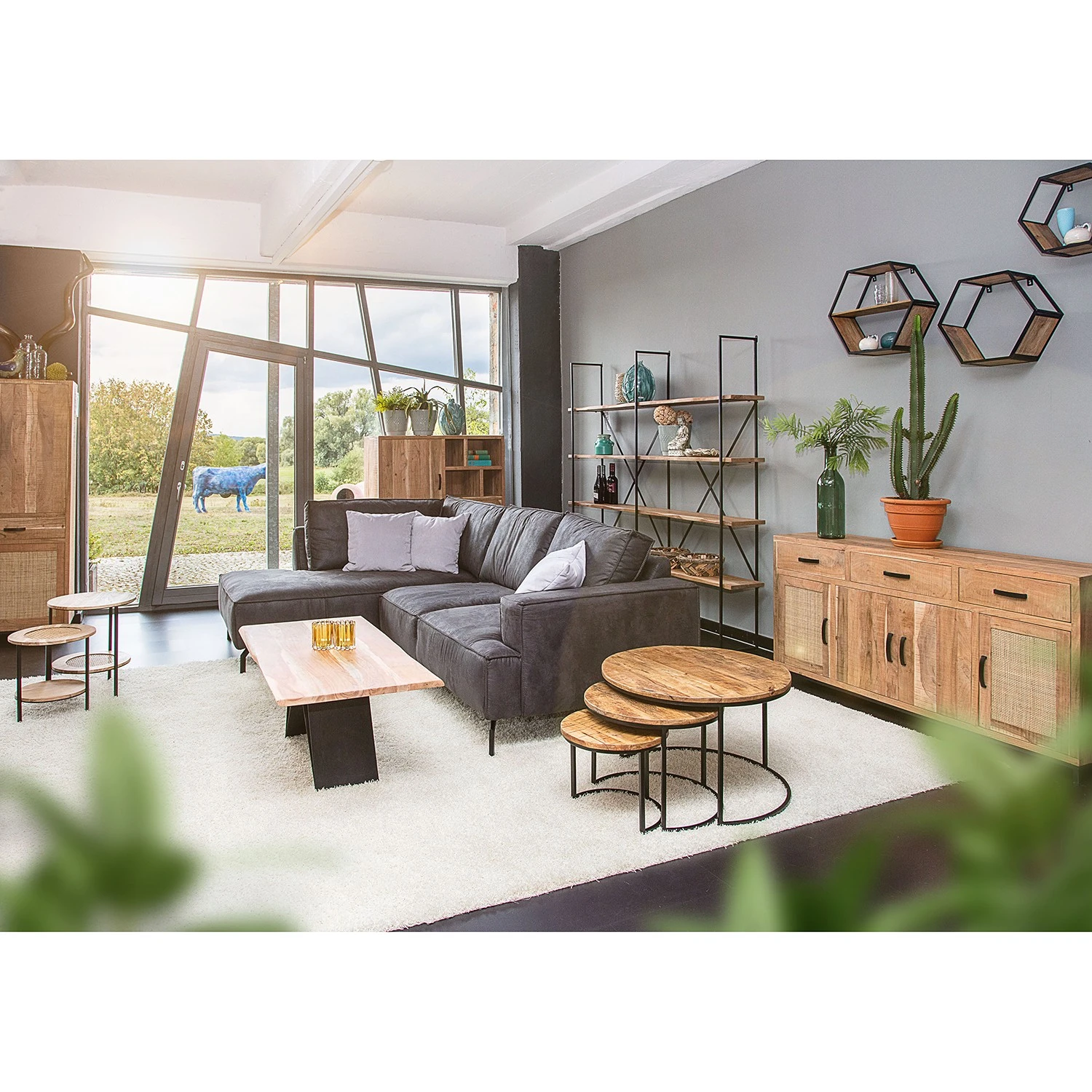 Red Living Beistelltisch Daggett II (3er-Set) - Mango massiv / Metall - Mango / Schwarz 3 Red Living Beistelltisch Daggett II (3er-Set) - Mango massiv / Metall - Mango / Schwarz – Bild 3