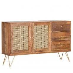 Naturoo Sideboard Nyack - Mango massiv / Wiener Geflecht - Mango / Gold