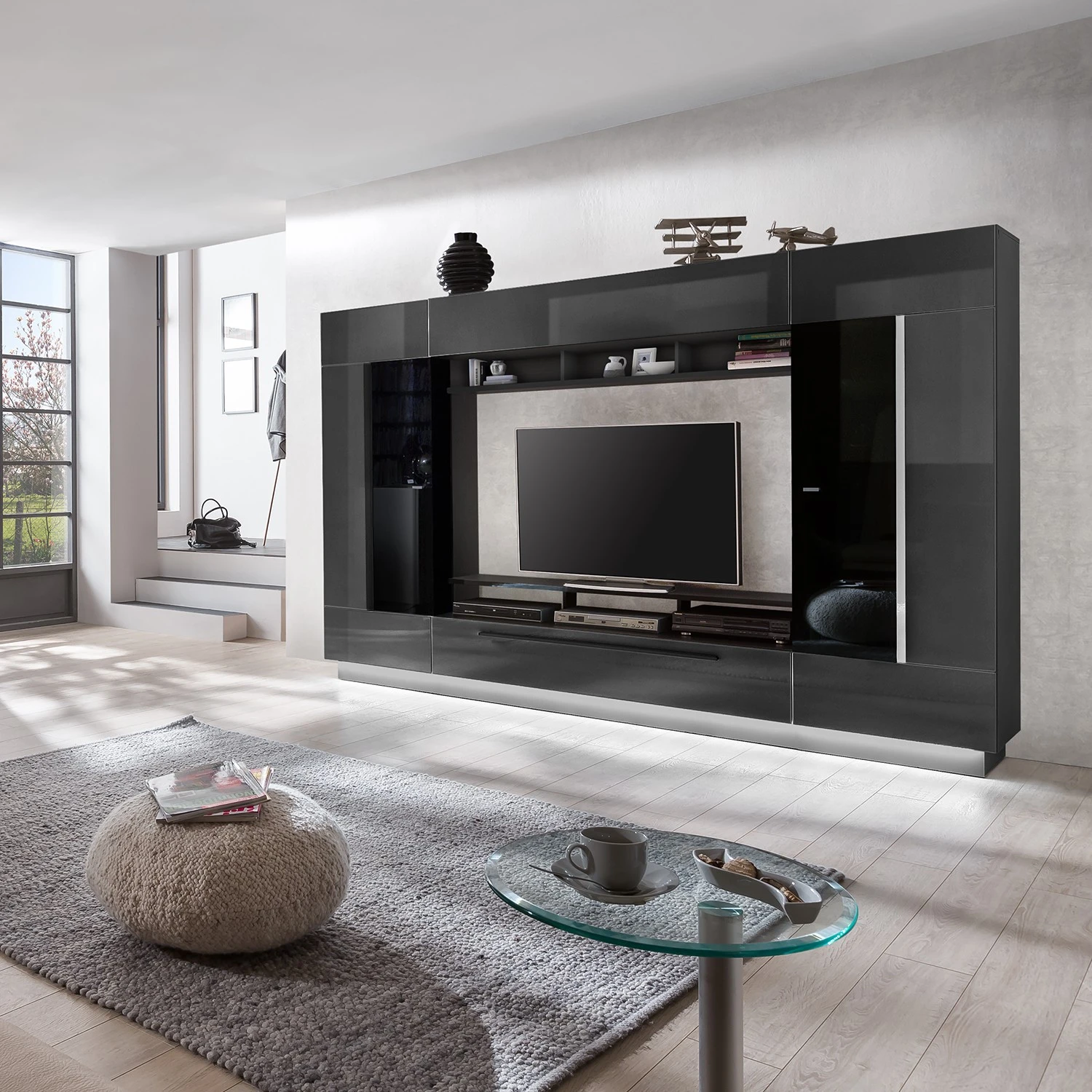 Fredriks TV-Wand Bylas (4-teilig) - Hochglanz Grau 2 Fredriks TV-Wand Bylas (4-teilig) - Hochglanz Grau – Bild 2