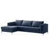 Studio Copenhagen Ecksofa COSO Classic+ mit Longchair - Webstoff Inze: Blau - Breite: 287 cm - Longchair davorstehend links - Chrom glänzend