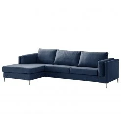 Studio Copenhagen Ecksofa COSO Classic+ mit Longchair - Webstoff Inze: Blau - Breite: 287 cm - Longchair davorstehend links - Chrom glänzend