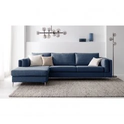Studio Copenhagen Ecksofa COSO Classic+ mit Longchair - Webstoff Inze: Blau - Breite: 287 cm - Longchair davorstehend links - Chrom glänzend -Wohnzimmermöbel boutique en ligne 1000211866 200923 09514500200 MOOD DETAILS P000000001000211866 mood